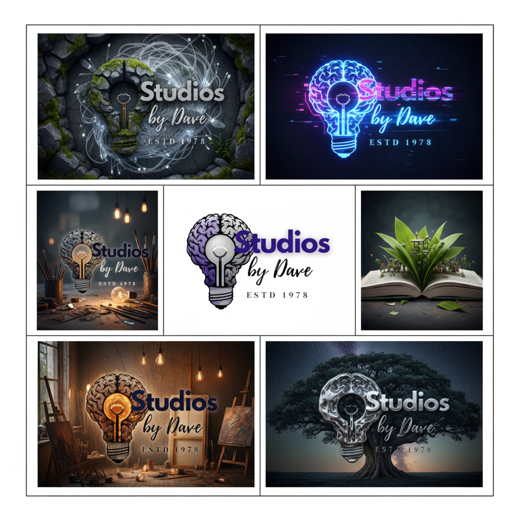 Studios by Dave brand kit showcase featuring logo variations and brand identity designs